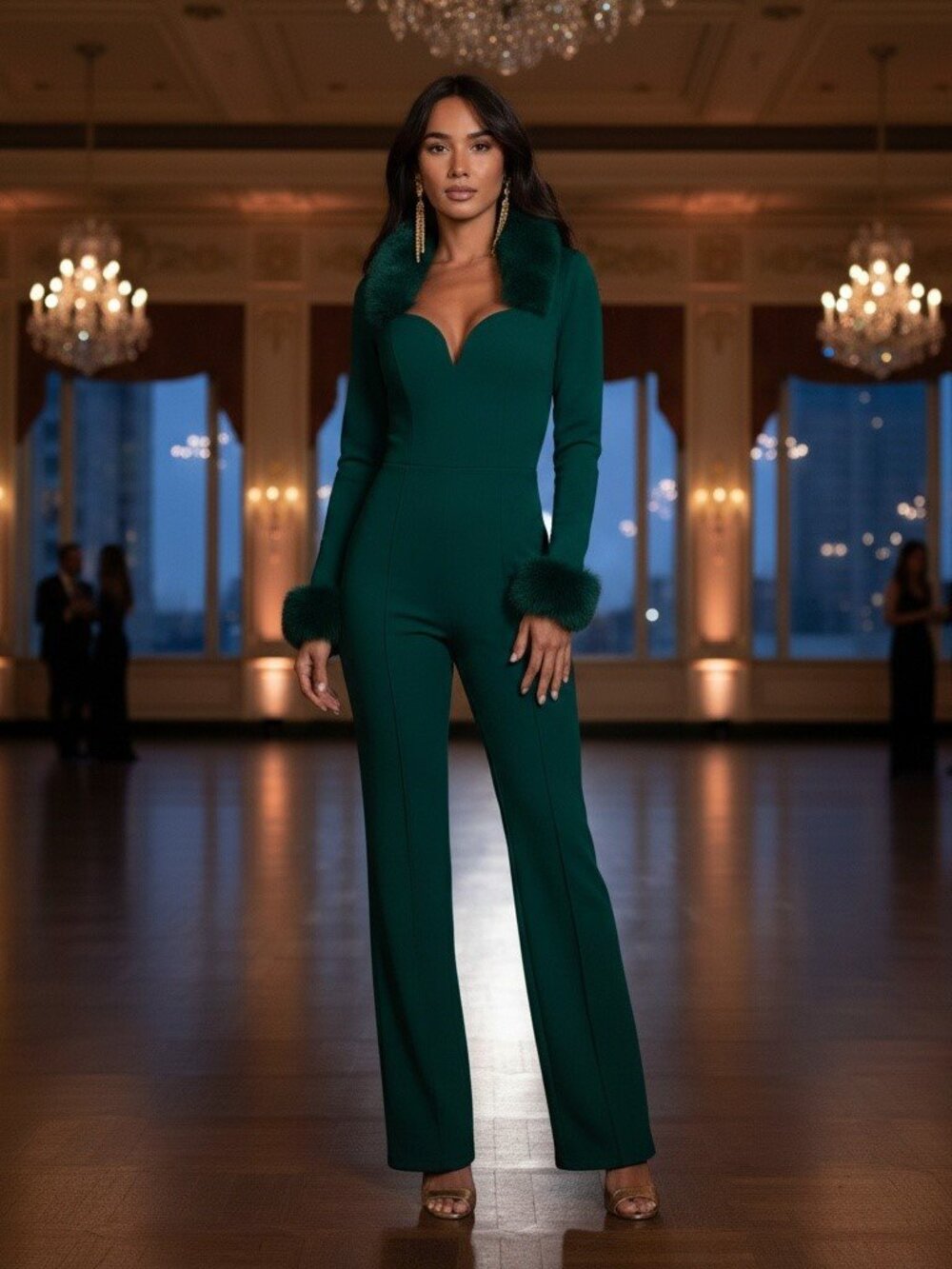 Faux Fur Embellished Jumpsuit